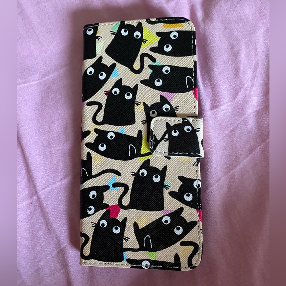 Samsung 8 plus wallet black cat silly phone case